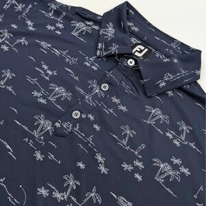 FootJoy Tropic Golf Print‎ Lisle Polo Men's Large Navy Blue Performance Golf